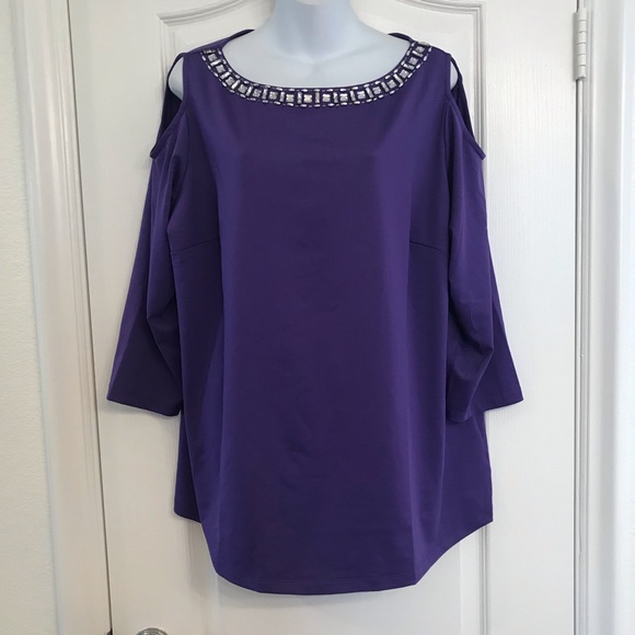 Susan Graver Tops - Susan Graver Artisan Embellished cold shoulder top
